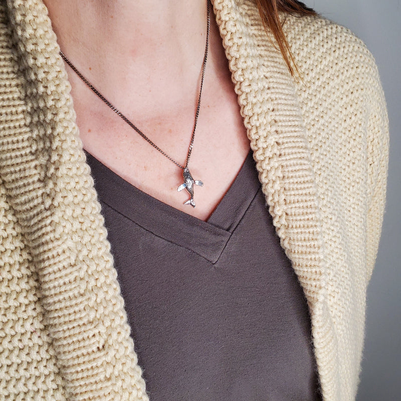 Breaching Humpback Whale Charm Pendant Necklace - Solid Hand Cast 925 Sterling Silver - Polished Finish - Jewelry Gift for Him or Her