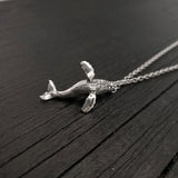 Breaching Humpback Whale Charm Pendant Necklace - Solid Hand Cast 925 Sterling Silver - Polished Finish - Jewelry Gift for Him or Her