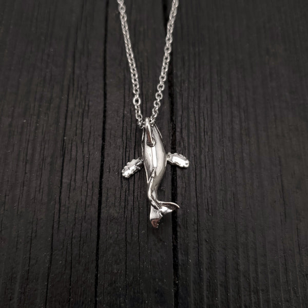Breaching Humpback Whale Charm Pendant Necklace - Solid Hand Cast 925 Sterling Silver - Polished Finish - Jewelry Gift for Him or Her