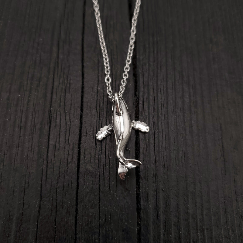Breaching Humpback Whale Charm Pendant Necklace - Solid Hand Cast 925 Sterling Silver - Polished Finish - Jewelry Gift for Him or Her