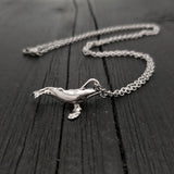 Breaching Humpback Whale Charm Pendant Necklace - Solid Hand Cast 925 Sterling Silver - Polished Finish - Jewelry Gift for Him or Her
