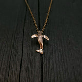 Whale Charm Pendant Necklace - Solid Hand Cast Bronze Breaching Humpback - Jewelry Gift for Him or Her