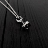 Piston and Rod Pendant Charm Necklace - Solid Cast 925 Sterling Silver - Polished Oxidized Finish - Multiple Chain Options - Mechanic Gift