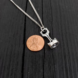 Piston and Rod Pendant Charm Necklace - Solid Cast 925 Sterling Silver - Polished Oxidized Finish - Multiple Chain Options - Mechanic Gift