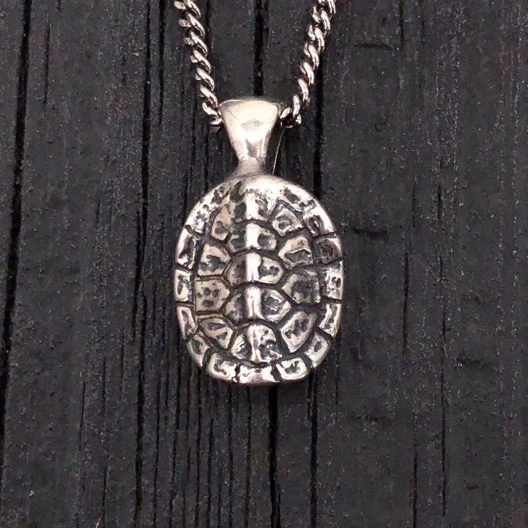 Turtle Shell Cremation Urn Necklace  in Solid Sterling SilverTerrapin Bereavement Memorial Gift