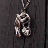 Silver T-Rex Skull Pendant Necklace in Solid Hand Cast Sterling Silver - Tyrannosaurus Rex - Rare and Unique Dinosaur Jewelry