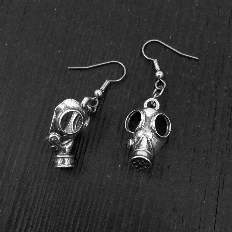 Gas Mask Earrings in Solid Sterling Silver Steampunk Gas Mask