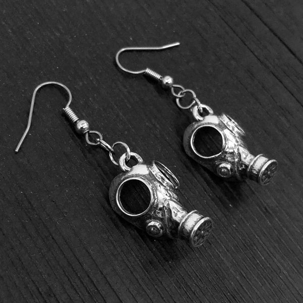 Gas Mask Earrings in Solid Sterling Silver Steampunk Gas Mask