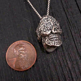 Sugar Skull Necklace – Floral Skull Pendant With Hand Burnished Finish