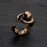This little sloth ring is cast in solid bronze with an oxidized finish to enhance the details. He is available from a size 5 up to a size 8 and can be slightly adjusted for a perfect fit if necessary.