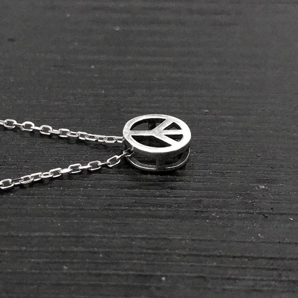 Tiny Peace Sign Charm Necklace in Solid Sterling Silver