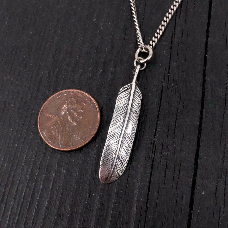 3D feather Pendant Necklace- Solid Cast 925 Sterling Silver - Oxidized Hand Polished Finish - Bird Jewelry