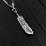 3D feather Pendant Necklace- Solid Cast 925 Sterling Silver - Oxidized Hand Polished Finish - Bird Jewelry