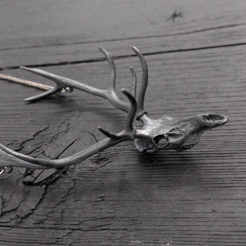 Elk Skull Necklace Solid Sterling Silver