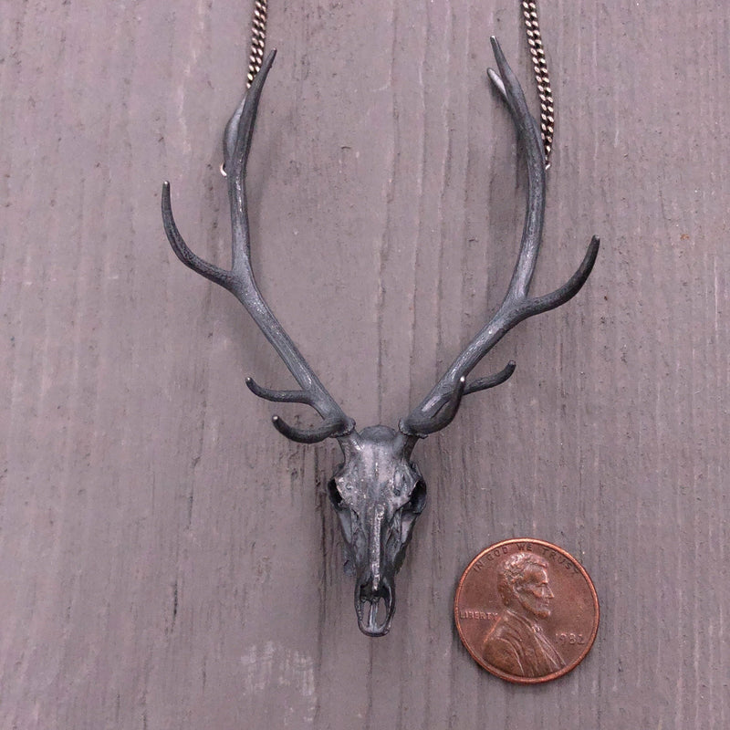 Elk Skull Necklace Solid Sterling Silver