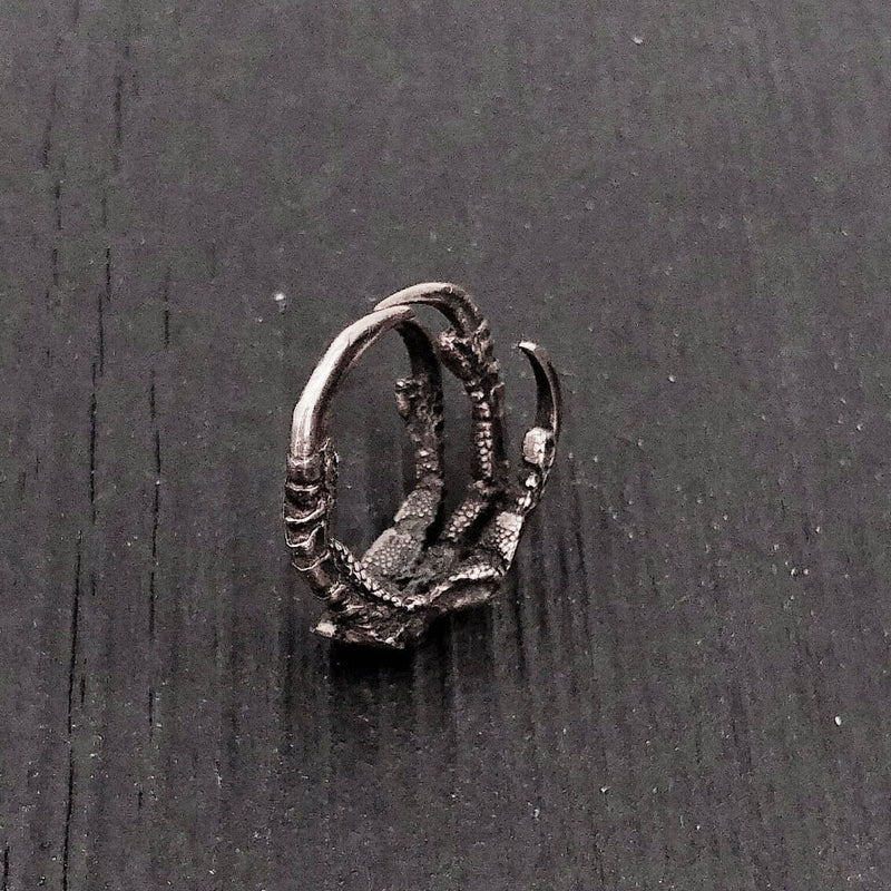 Raven Claw Talon Wrap Ring - Solid Hand Cast Silver Plated White Bronze - Crow Foot Statement Jewelry