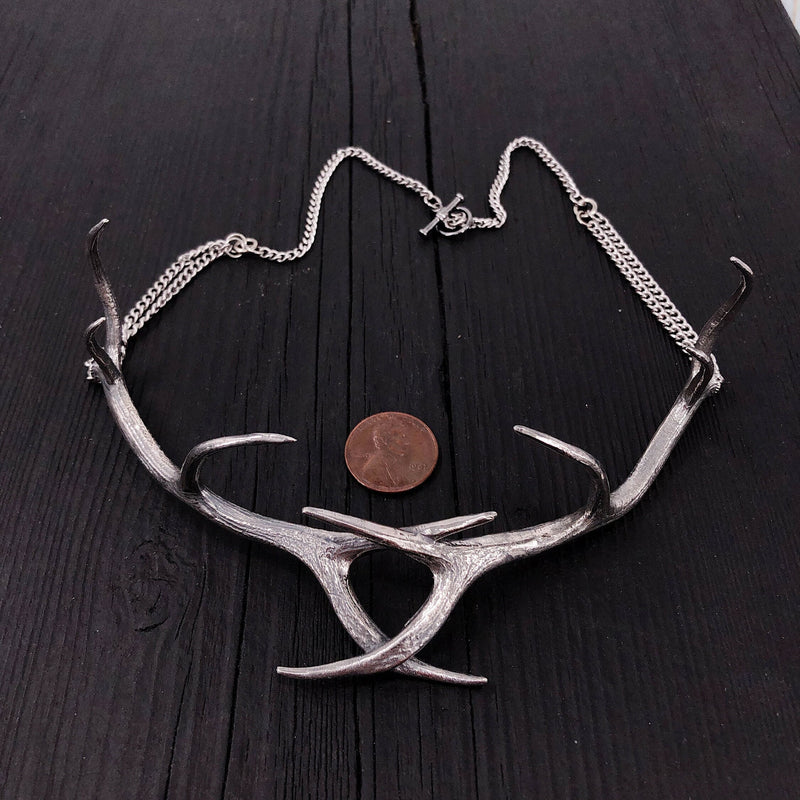 Elk Antler Choker Necklace In Solid Sterling Silver Elk Antler Choker Handmade Gift