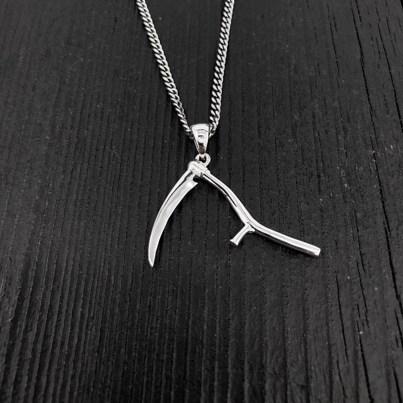 Grim Reaper Scythe Pendant Necklace in Solid 925 Sterling Silver - Unisex Jewelry Gift - Multiple Chain Lengths