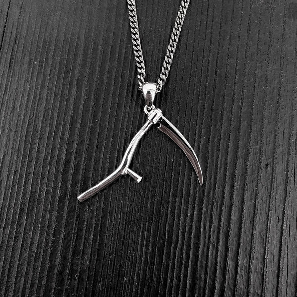 Grim Reaper Scythe Pendant Necklace in Solid 925 Sterling Silver - Unisex Jewelry Gift - Multiple Chain Lengths