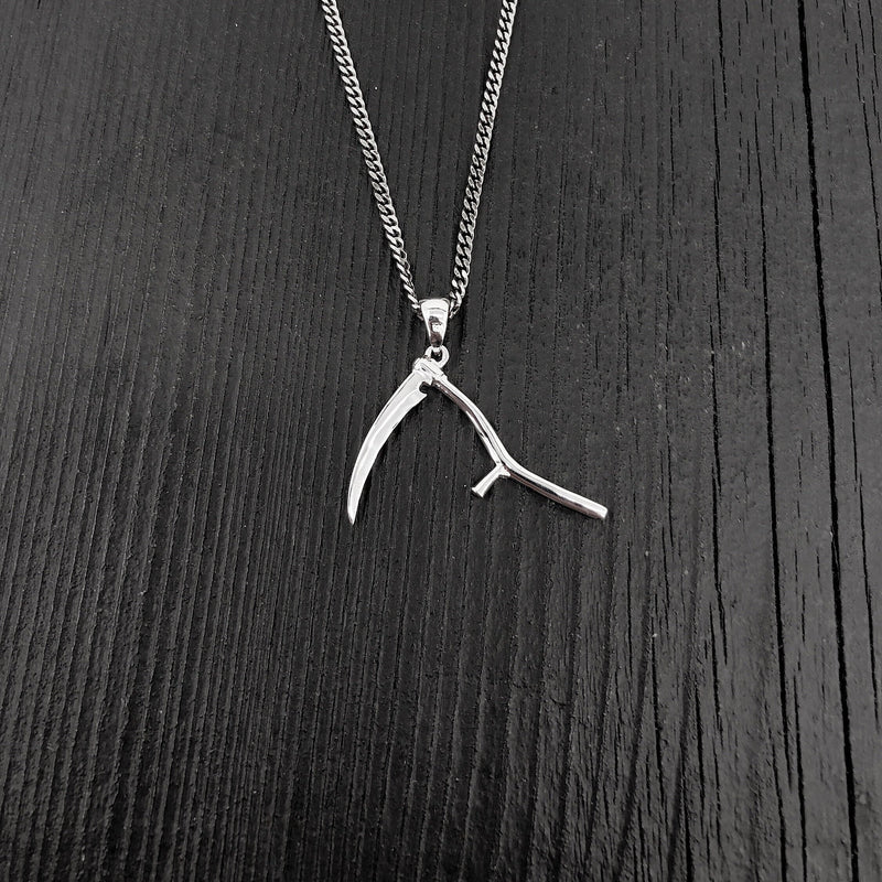 Grim Reaper Scythe Pendant Necklace in Solid 925 Sterling Silver - Unisex Jewelry Gift - Multiple Chain Lengths