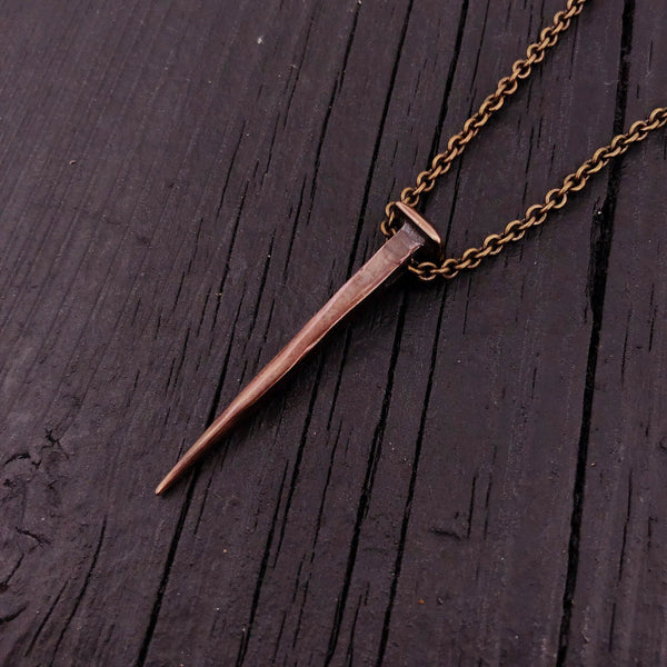 Nail Pendant Necklace Casket Nail Vampire Necklace Gothic Jewelry Builder Necklace Unique Jewelry Handcrafted Bronze