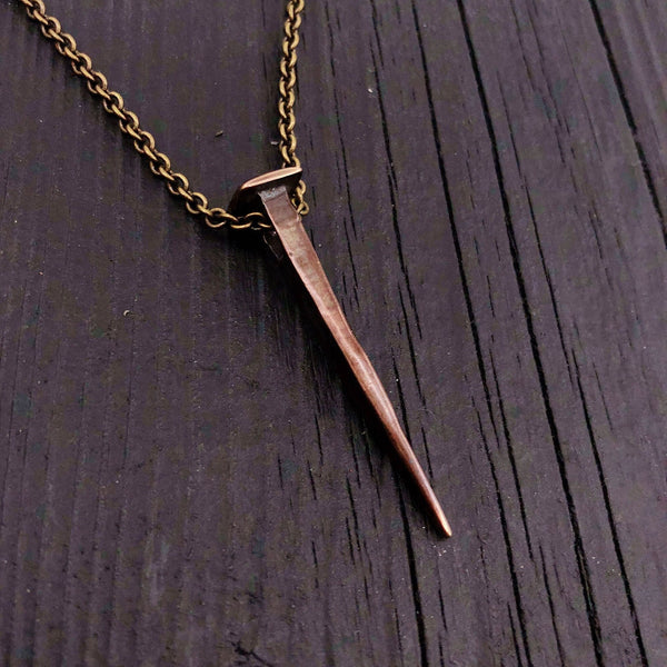 Nail Pendant Necklace Casket Nail Vampire Necklace Gothic Jewelry Builder Necklace Unique Jewelry Handcrafted Bronze