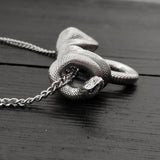 Hanging Viper Snake Pendant Necklace in Solid Hand Cast 925 Sterling Silver - Unisex Statement Jewelry Gift for Snake Lover