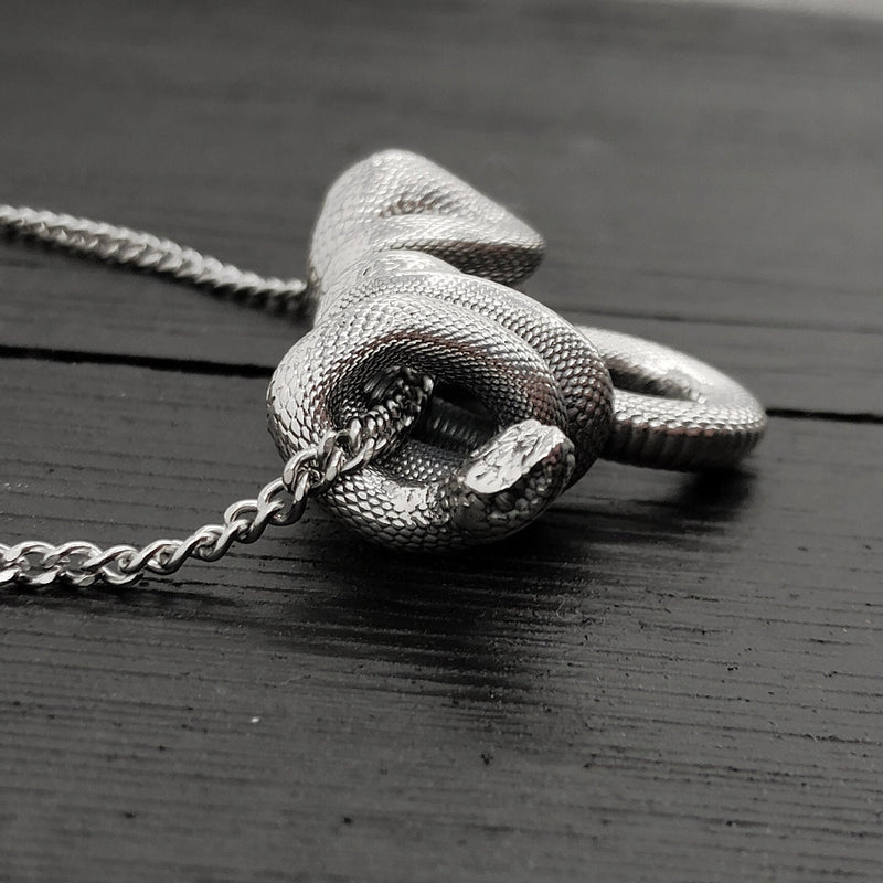 Hanging Viper Snake Pendant Necklace in Solid Hand Cast 925 Sterling Silver - Unisex Statement Jewelry Gift for Snake Lover