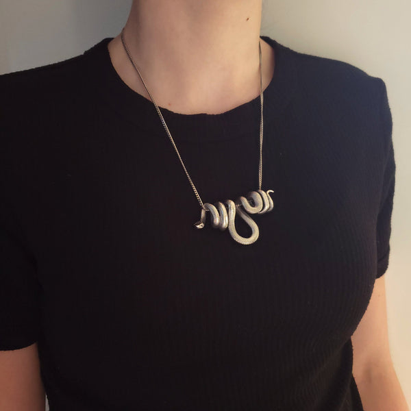 Hanging Viper Snake Pendant Necklace in Solid Hand Cast 925 Sterling Silver - Unisex Statement Jewelry Gift for Snake Lover