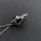 Wolf Skull Necklace - Hand Carved Sterling Silver Pendant with Dark Oxidized Finish