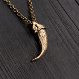 Bronze Wolf Claw Necklace - Engraved Solid Bronze Pendant With Large Charm