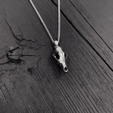 Fox Skull Pendant Necklace - Oxidized Stainless Steel Charm
