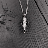 Fox Skull Pendant Necklace - Oxidized Stainless Steel Charm