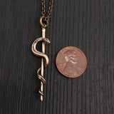 Rod Of Asclepius Pendant – Bronze Medical Necklace With Serpent Staff Symbol