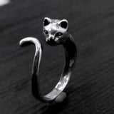 Kitty Cat Ring - Adjustable Silver Cat Tail Finger Wrap With Whisker Detail