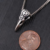 Raven Skull Pendant Engraved Floral Scroll Design 1.5 Inch Bone Necklace