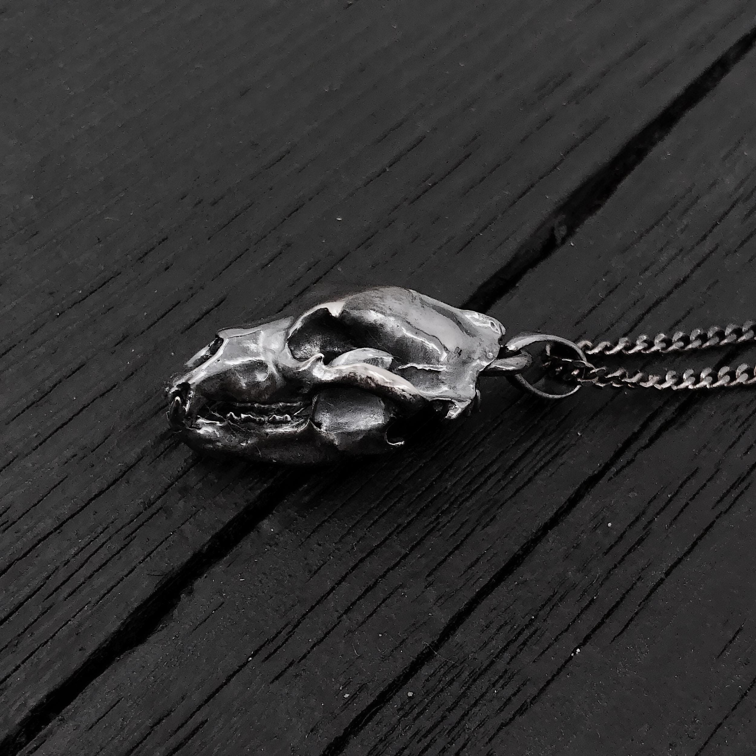 Grizzly Bear Skull Necklace - Solid Hand Cast Jewelers Bronze - Three Dimensional Detail - Polished Oxidized Finish - Multiple Chain Lengths