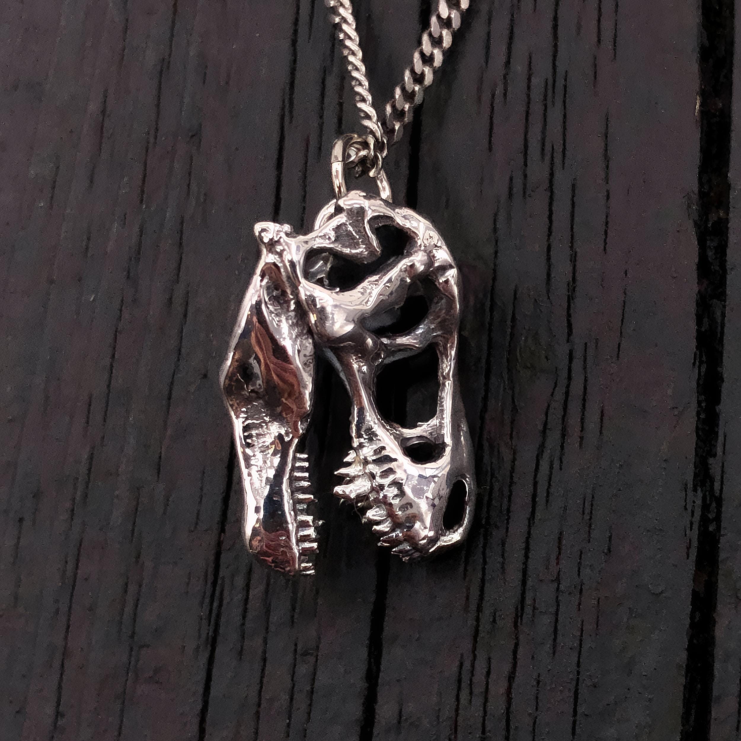 Silver necklace with detailed skull pendant, edgy style | Moon Raven