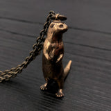 Otter Pendant Necklace – Hand Carved Standing Otter Charm Bronze Jewelry