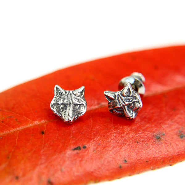 Wolf Stud Earrings Sterling Silver Grey Wolf Pack Post Earrings