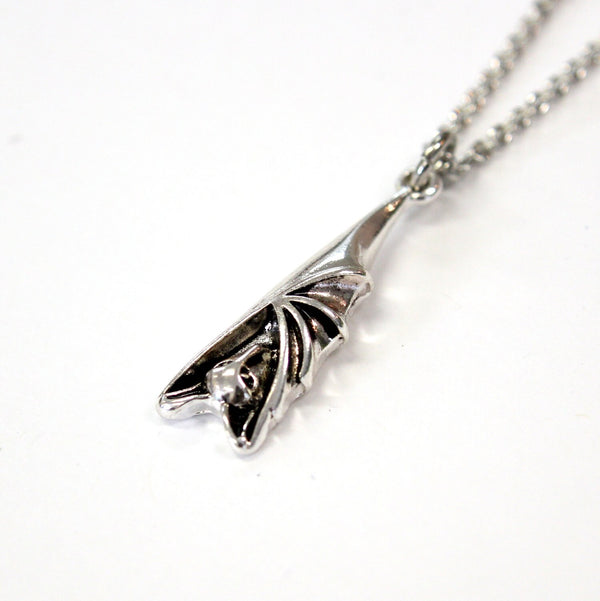 Silver Hanging Bat Charm Pendant Necklace in Solid 925 Sterling Silver - Multiple Chain Options - Unisex Gift for Bat Lover