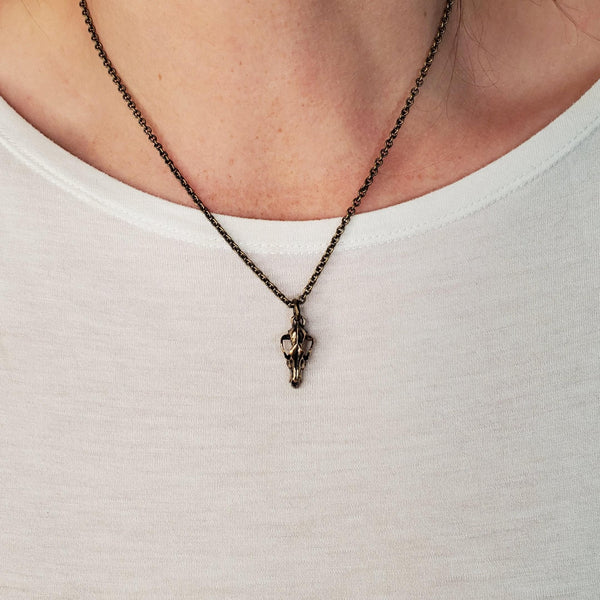 Tiny Grey Wolf Skull Charm Necklace - Moon Raven Designs 