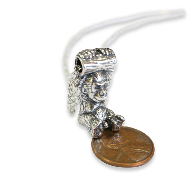 Silver Baby Gorilla Pendant Necklace - Moon Raven Designs