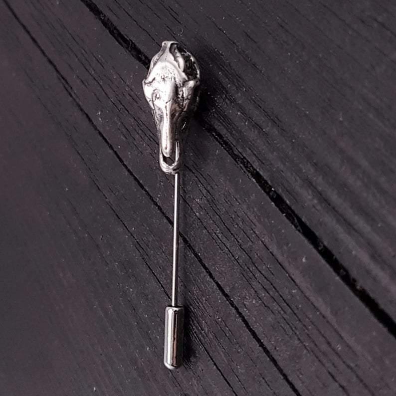 Horse Skull Ascot Lapel Pin Hand Cast 925 Sterling Silver - Moon Raven Designs