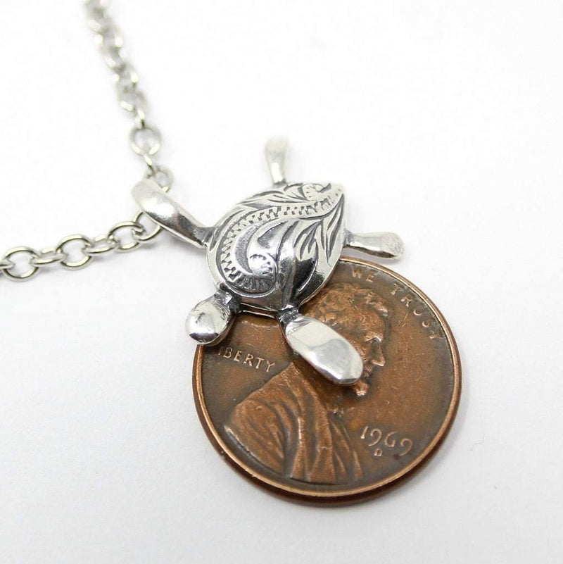 Engraved Sea Turtle Necklace in Sterling Silver - Moon Raven Designs