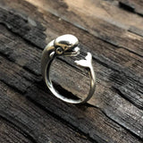 Beluga Whale Wrap Ring - Solid Hand Cast .925 Sterling Silver - Polished Oxidized Finish - Sizes 4.5 to 9 Available - Arctic Cetacean Gift - Moon Raven Designs