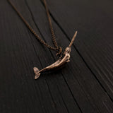 Narwhal Charm Pendant Necklace - Solid Hand Cast Bronze - Polished Finish - Arctic Unicorn of the Sea - Unisex Jewelry Gift for Him or Her