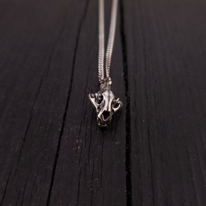 Cat Skull Pendant Necklace - Solid Hand Cast 925 Sterling Silver - Fully Articulated Jaw - Domestic House Cat Jewelry Gift