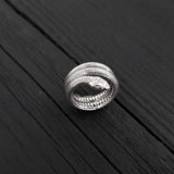 Colubrid Snake Wrap Ring - Solid Hand Cast 925 Sterling Silver - Oxidised Polished Finish - Sizes 4 to 11