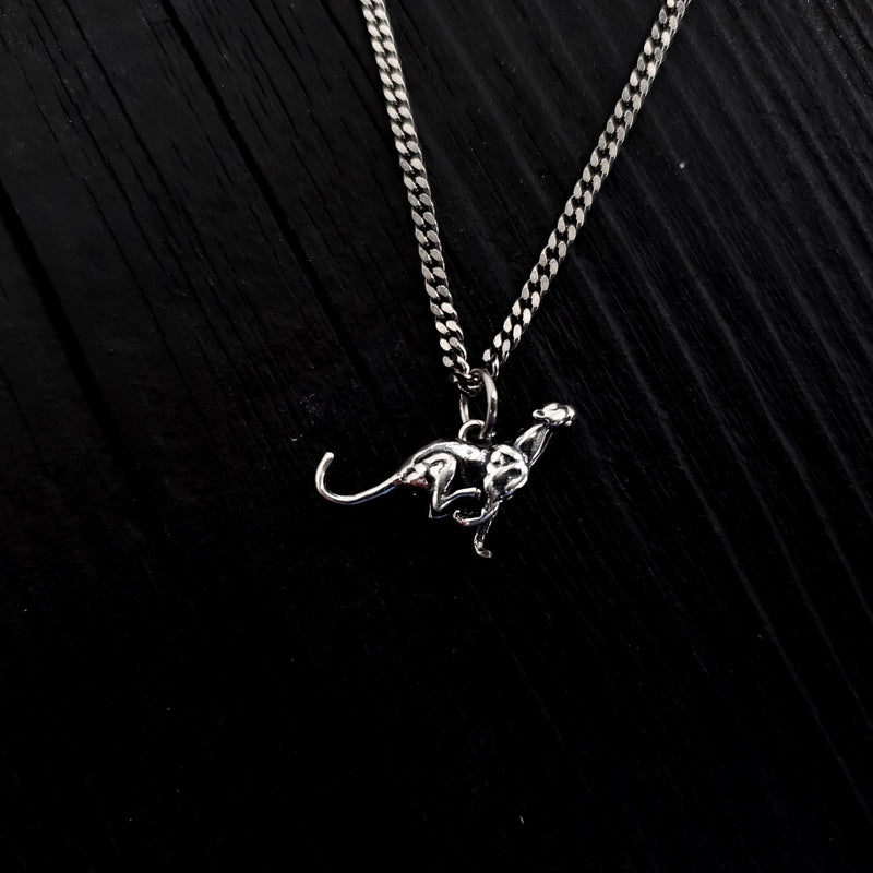 Running Cheetah Charm Pendant Necklace - Solid Hand Cast 925 Sterling Silver - Big Cat Gift for Her - Multiple Chain Options